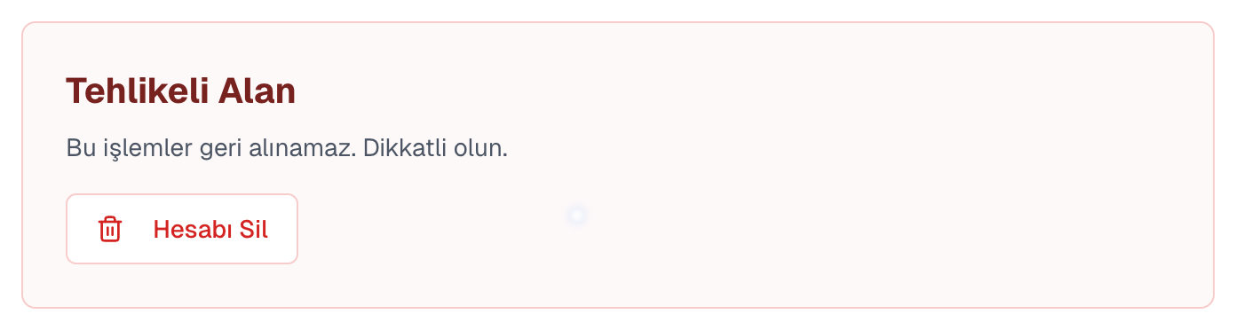 Delete Account button on profile page