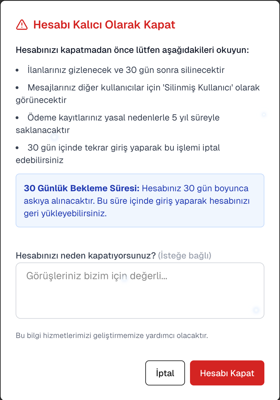 Account deletion confirmation dialog
